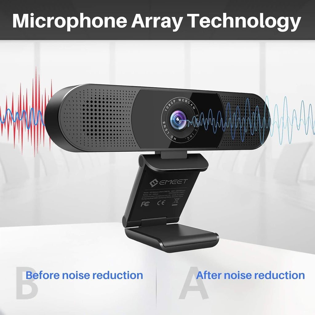 EMEET 3 in 1 Webcam - 1080P Webcam with Microphone and Speakers, Noise Reduction, Auto Low Light Correction W/Cover, C980 Pro USB Camera Web cam 60°-98° for Video Conferencing Streaming/Gaming/Class