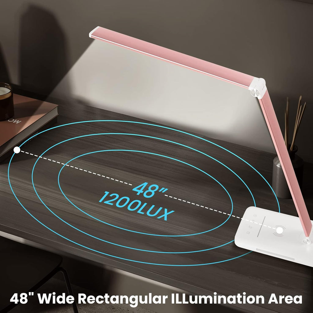 LED Desk Lamp with Night Light, Fast Wireless Charger, USB Charging Port, 10 Brightness, 5 Color Modes, Dimmable Bedside Table Lamp for Bedroom, Touch Control, Auto Timer, 1200Lux Super Bright