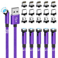 Magnetic Charging Cable 540° Rotating Magnetic Phone Charger [6-Pack, 3ft/3ft/3ft/6ft/6ft/10ft] 3 in 1 Magnetic Charger Cable Nylon Braided Magnetic USB Cable for i-P/Micro USB/Type C Device-Purple