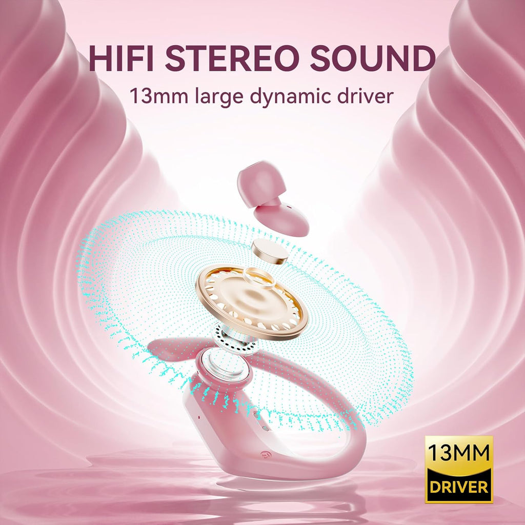 occiam Wireless Bluetooth Earbuds Sport Ear Buds Workout Headphones 96H Playback in-Ear Earphones with Earhooks Buit-in Mic Button Control Bass Stereo Headset for Gym Exercise Running Pink