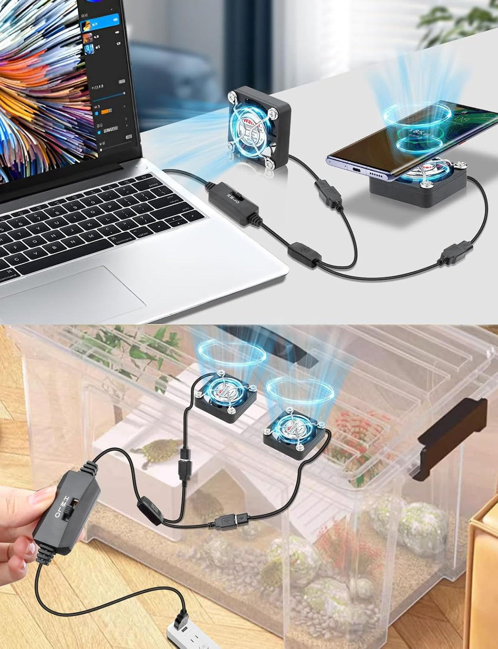 2Pack Wathai 40mm x 10mm Mini USB Fan with Speed Control 5V Small Computer USB Fans for Welding Helmet, Aquarium, Terrarium, Camera, VR Receiver DVR PlayStation Xbox Computer Cabinet Cooling