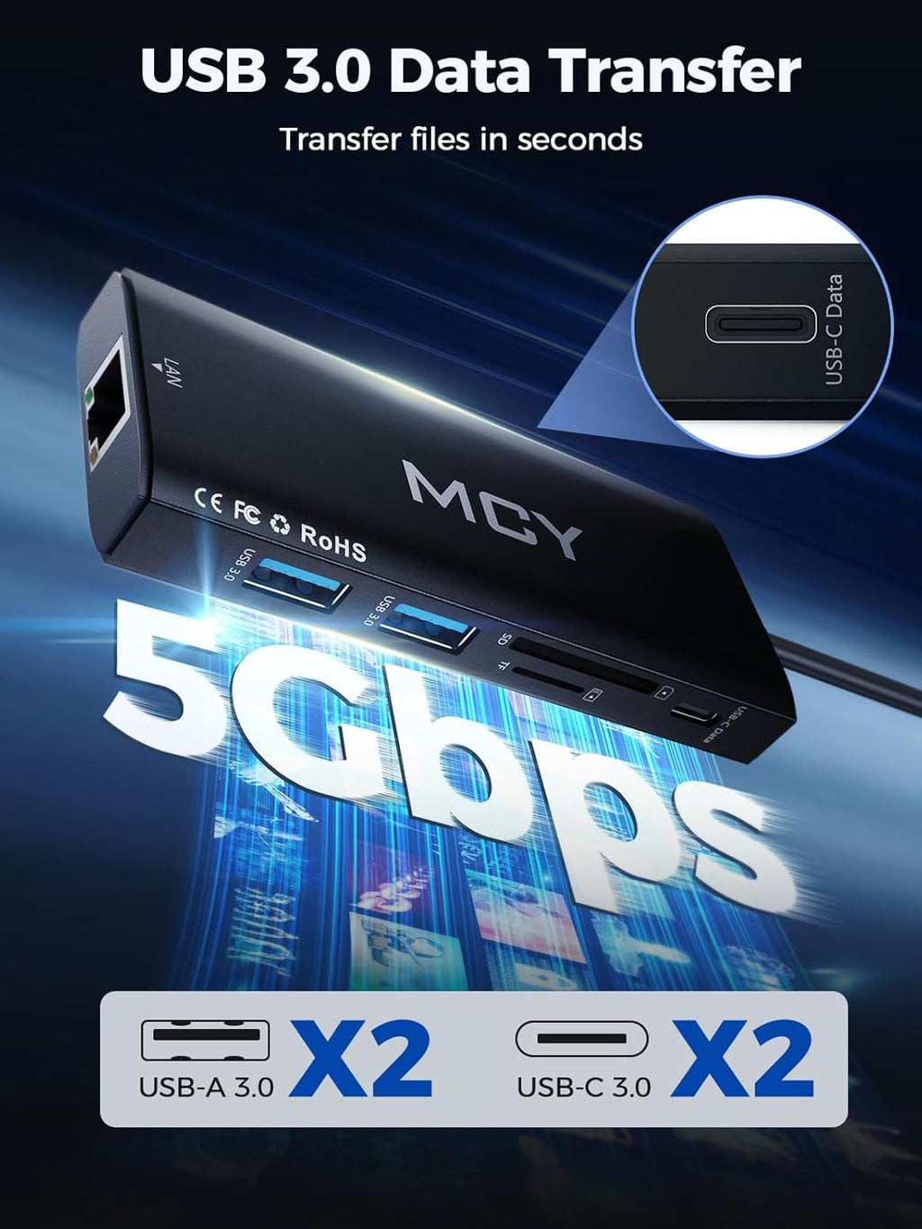 MCY USB C Hub,Laptop Docking Station Dual Monitor Single 8K,2x4K@60Hz,10 in 1 Type-C Multiport Adapter with 2 HDMI,PD100W,Extender Splitter,Card Reader,Ethernet Dock for Mac/Dell/HP/Surface/Steam Deck