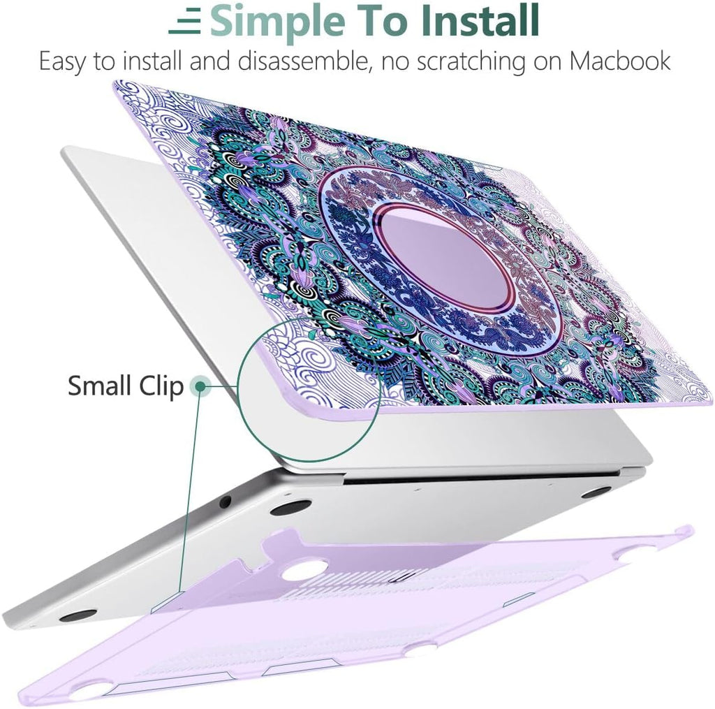 TWOLSKOO Compatible with M4 MacBook Air 15 inch Case 2025-2023 Released Model M4 A3241 M3 A3114 M2 A2941, Plastic Hard Shell & Screen Protector & Keyboard Cover & Trackpad Film, Purple Mandala