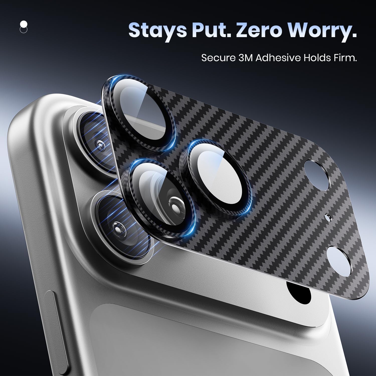 Hoerrye for iPhone 17 Pro Camera Lens Protector - [12FT Shatterproof Military Grade] [Strong Adsorption] Metal Top 9H+ Tempered Glass Camera Screen Full Cover Case Friendly,Carbon Fiber