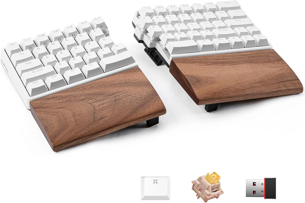 Wireless Ergonomic Split Mechanical Keyboard with Wrist Rest- Silent, RGB, Foam, Hot-Swappable, Compact 60% Layout, Palm Rest, Programmable for Mac & Windows, PBT Keycaps