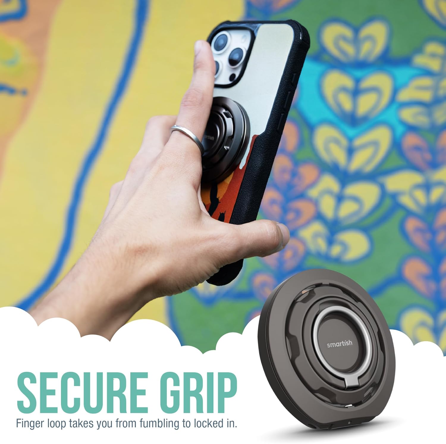 Smartish® MagSafe Suction Mount - WallFlower - 3 in 1 Reversible Magnetic Phone Grip Finger Loop, Suction Mount, Kickstand w/Universal MagSafe Adapter Kit for Apple iPhone - So Jaded