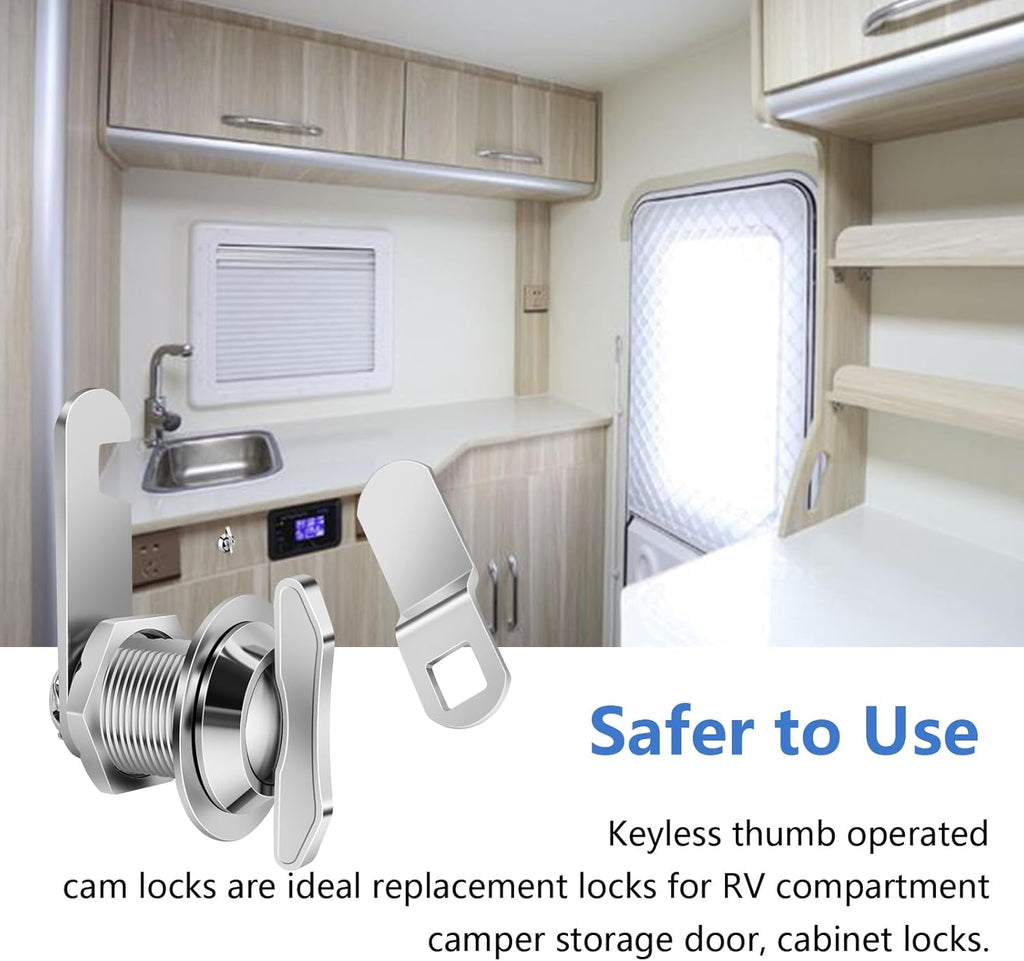 Thumb Operated Offset Cam Lock, 5/8" Cylinder Fits on 3/8" Max Door Thickness, Non-Locking Cam Lock for RV Compartment Storage Door, Cabinets, Drawers (5/8 Inch 6Pack) Silver