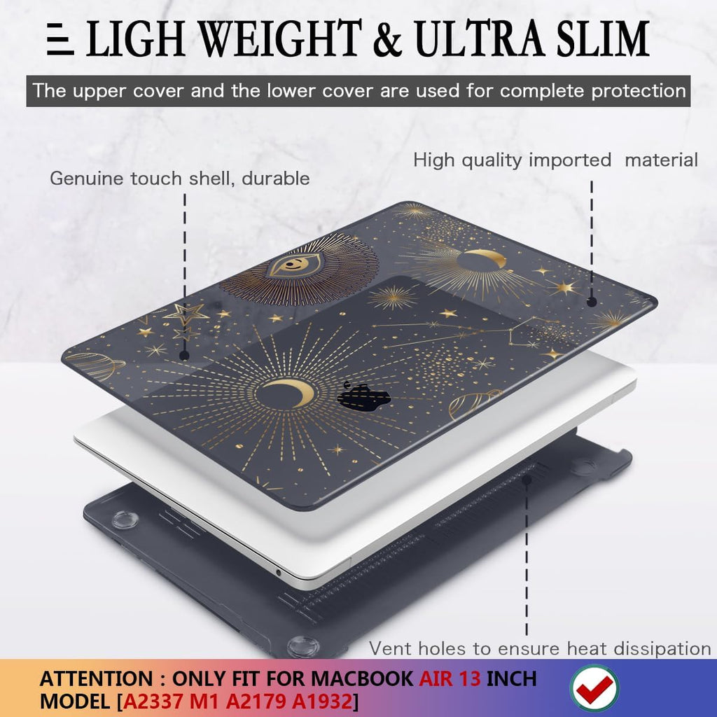 CISSOOK Compatible with 2021 2020 MacBook Air 13 inch Case M1 A2337 A2179 A1932 Model, Hard Shell Case &Keyboard Cover &Screen Protector Film for MacBook Air 13 with Touch ID 2018-2022, Moon Star