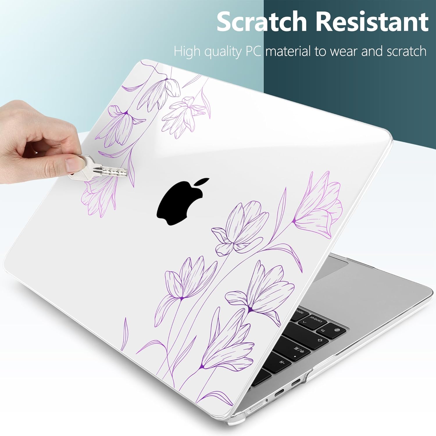 TWOLSKOO Compatible with M4 MacBook Air 13.6 inch Case 2025-2022 Release M4 A3240 M3 A3113 M2 A2681, Plastic Hard Shell & Keyboard Cover & Type C Adapter & Screen Protector, Engraved Floral2
