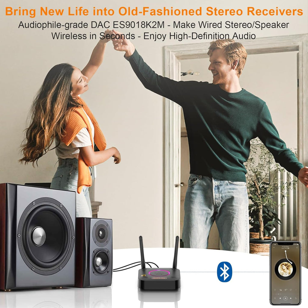 1Mii B06Ultra Bluetooth 5.2 Receiver with LDAC for Hi-Res Wireless Audio, HiFi Bluetooth Audio Adapter w/Audiophile DAC, 3D Surround aptX HD Low Latency, Optical AUX 3.5mm Coaxial for Home Stereo