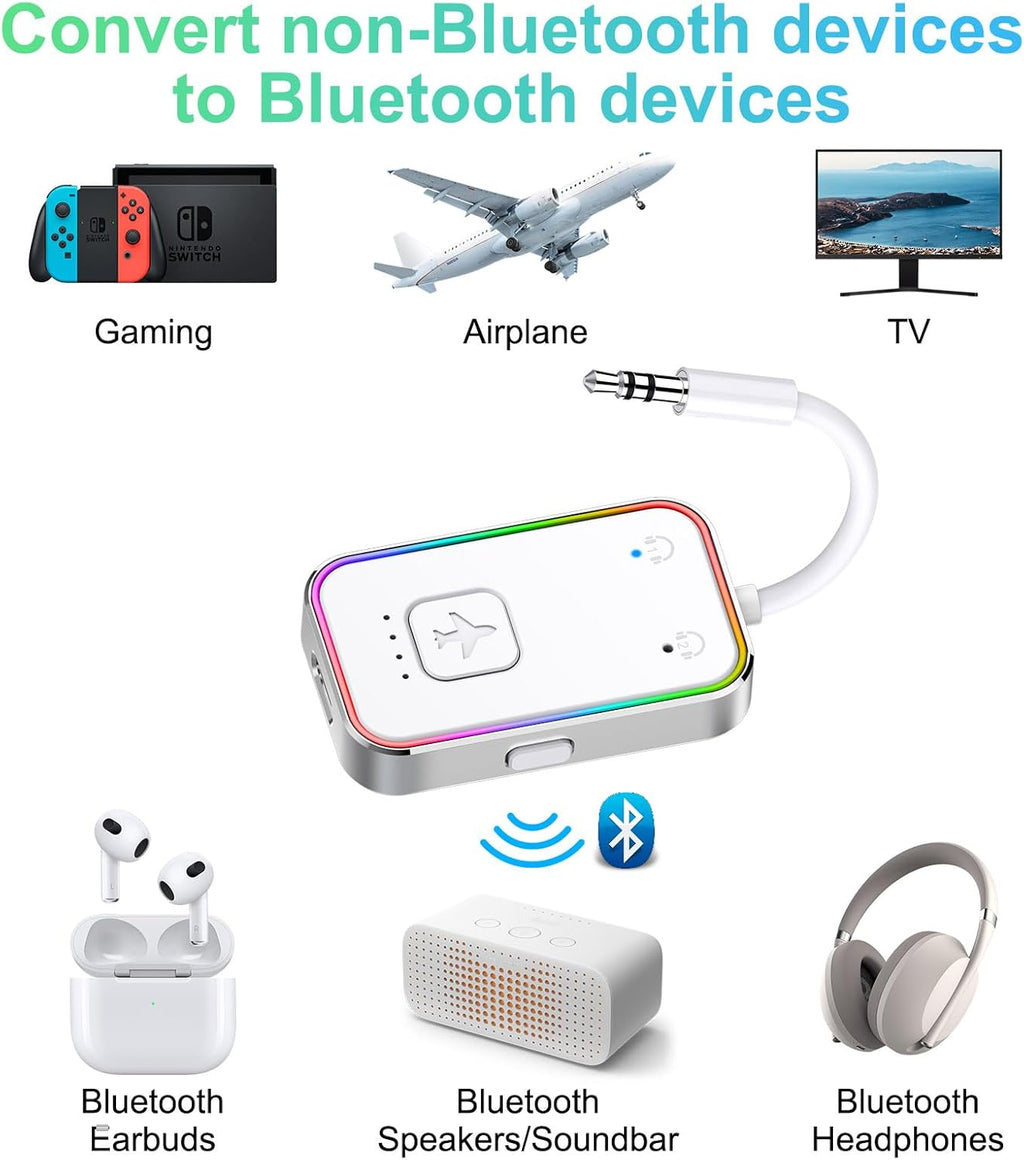 Bluetooth Transmitter for Airplane,Bluetooth V5.4 Transmitter for 2 Airpods/Headphones Dual Pairs.Wireless Transmitter for in-Flight/TV/Gym,with AptX LL,Metal Frame