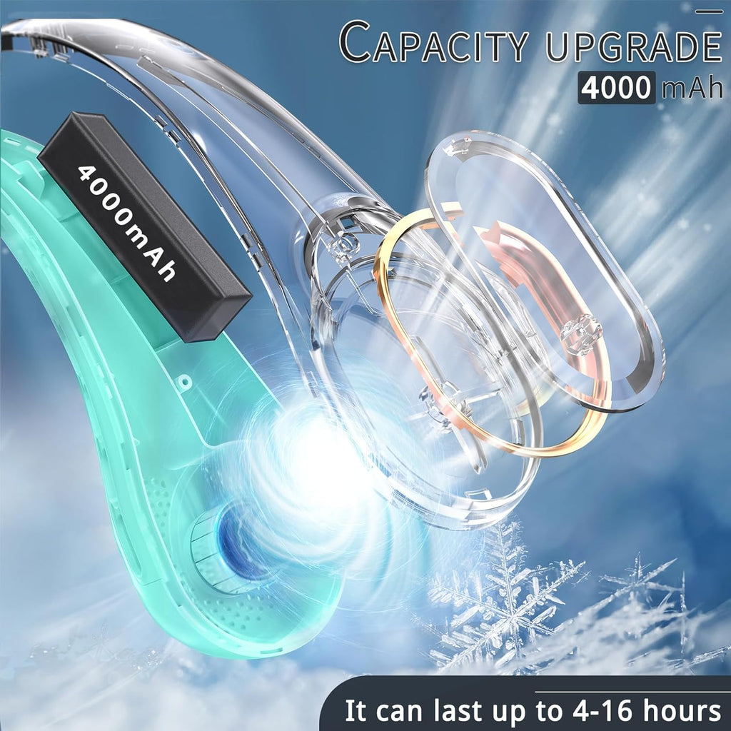 Portable Neck Fan, Neck Fans for Women, 4000 mAh Rechargeable Personal Fan,360° Hands Free Bladeless Fan, 3 Speeds Adjustable, Faster Cooling, Super Quiet, Suitable for Home, Office, Travel