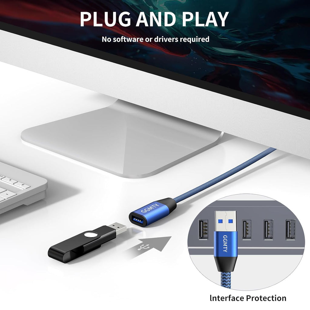 USB 3.0 Extension Cable 3ft,Type A Male to Female Extension Cord Durable Braided Material High Data Transfer Compatible with USB Keyboard,Mouse,Flash Drive, Hard Drive,Printer
