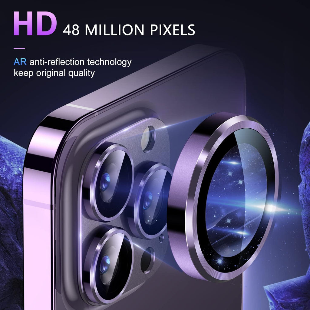 Uyiton for iPhone 14 Pro/iPhone 14 Pro Max Camera Lens Protector, [Drop Protection] 9H Tempered Glass Camera Cover screen Metal Ring Case Friendly Scratch Resistant Easy to Install - Matte Purple