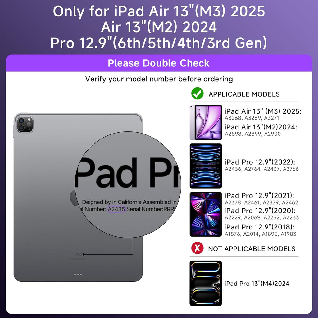 Transparent Case with Keyboard for iPad Air 13 Inch (M3/M2, 2025/2024), iPad Pro 12.9 Inch (6/5/4/3 Gen),7-Color Backlit,Magic wireless Keyboard, 360°Rotating,with trackpad,Pencil Holder,Purple