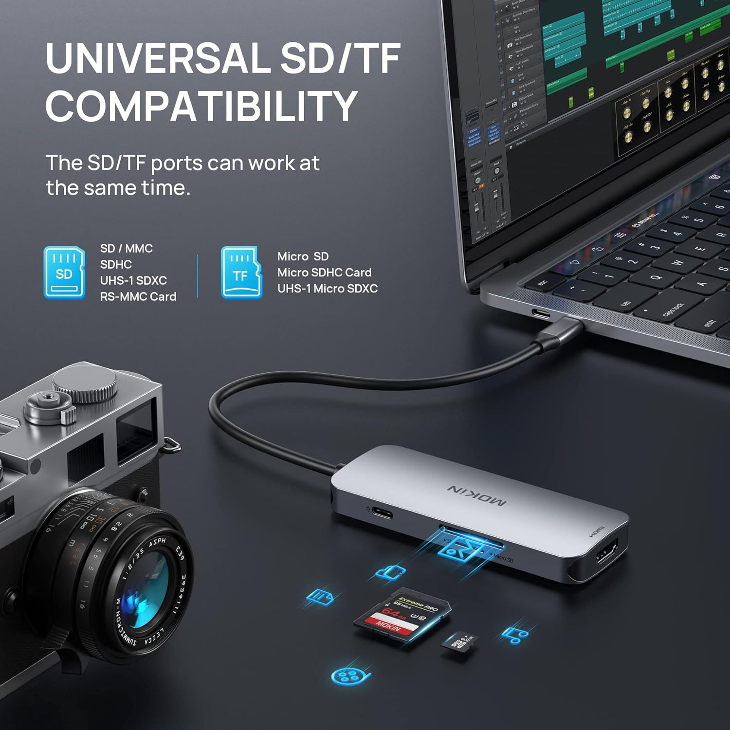 USB C Hub 4K 60Hz HDMI with 100W Power Delivery, USB-C and 2 USB-A 5Gbps Data Multiport Adapter, microSD and SD Card Reader, Dongle for MacBook Air/Pro, Dell, Lenovo, HP, Surface and More