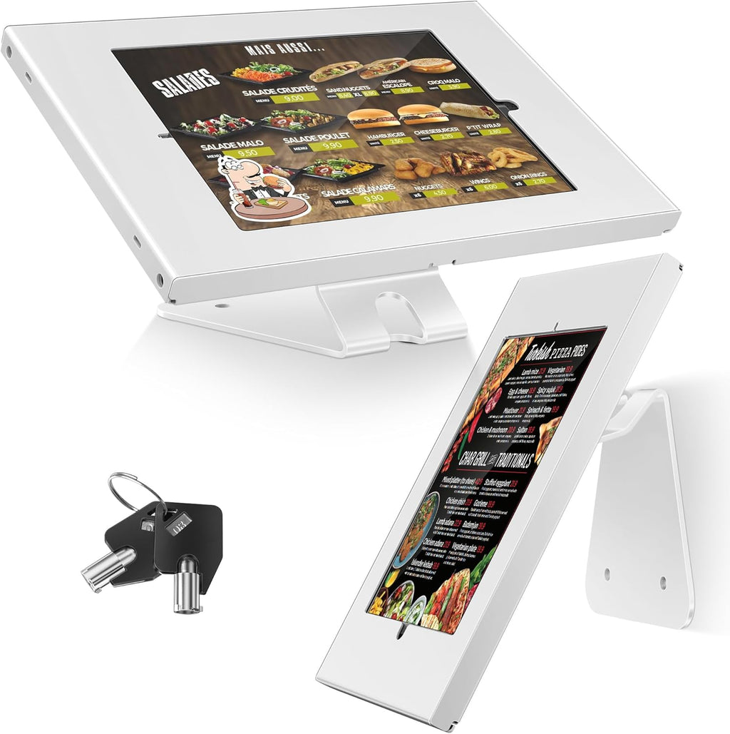 AboveTEK Anti-Theft Tablet Stand – iPad Locking & Security Stand, Countertop & Wall Mount POS Stand, 360° Swivel Kiosk Stand for iPad/iPad Air/iPad Pro – Ideal for Retail Business (White)