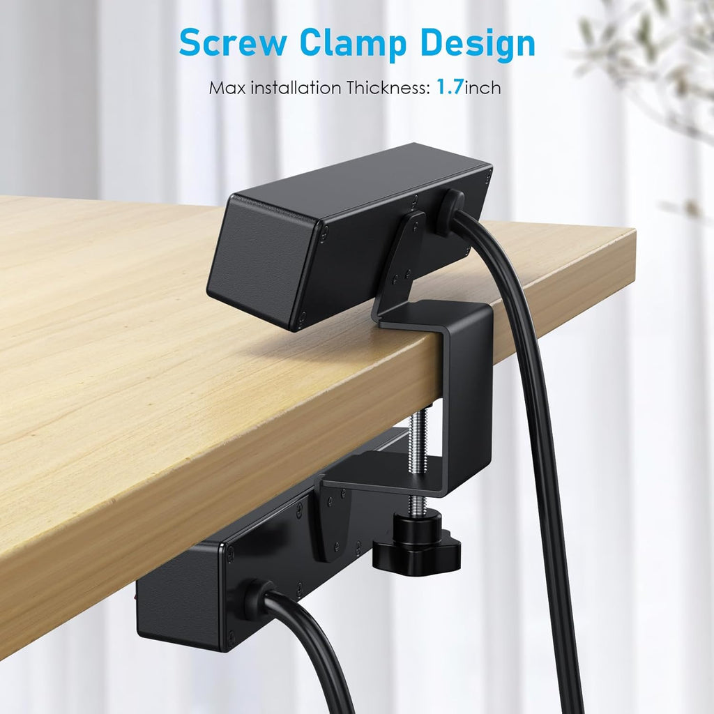 Dual Layer Desk Clamp Power Strip Surge Protector, Under Desk Power Strip with 10AC Outlets & 3 USB(20W USB-C), Desktop Edge Mount Charging Station, 6 Ft Extension Cord for Office Home (ETL Listed)