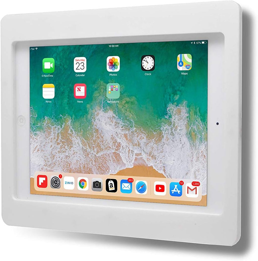 TABcare Anti-Theft Acrylic VESA Enclosure for Apple iPad 5/6 9.7" with Free Wall Mount Kit & 90-Degree Angle Charge Cable (iPad 5/6 9.7", White)