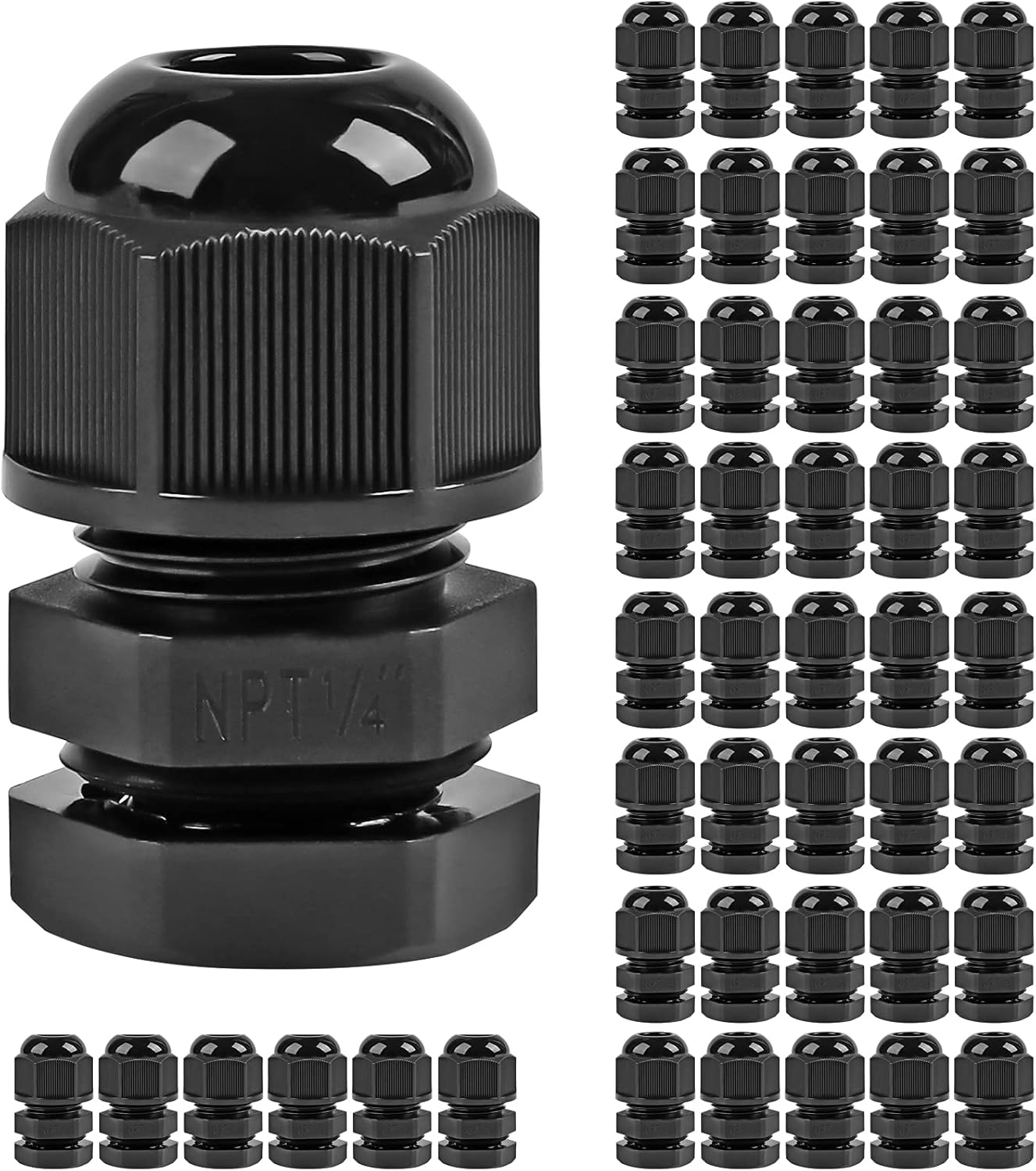 XHF 45 Pcs 1/4" IP68 Strain Relief Nylon Cord Grip NPT Cable Glands Adjustable UL Listed and RoHS Compliant (Black)