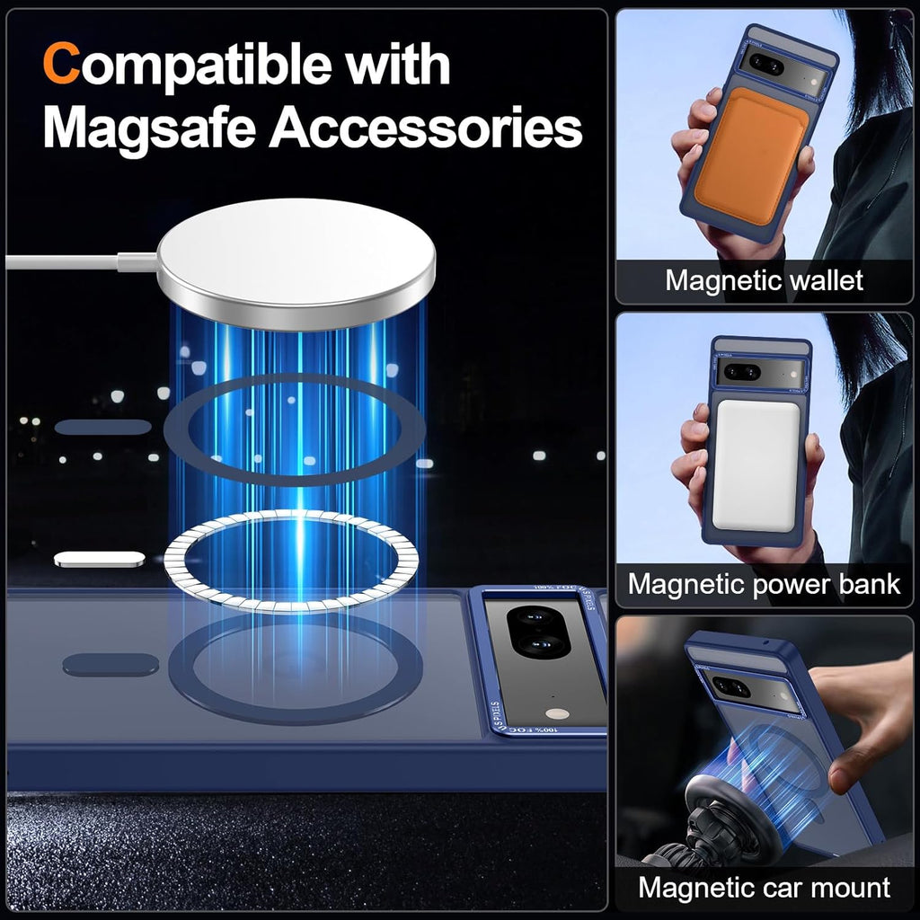 Magnetic for Google Pixel 7 Case, [Military Grade Drop Protection] [Compatible with MagSafe] Shockproof Slim Translucent Matte Anti-Slip for Women Girls Men Case, Dark Blue