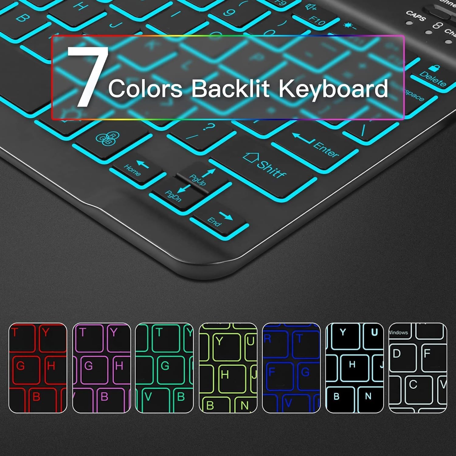 Backlit Keyboard Case for Samsung Galaxy Tab S10 FE/S9 FE 5G 10.9"/ Tab S9 11", Smart Case with 7 Colors Backlight Detachable Wireless Keyboard Cover with S Pen Holder,Magnetic Detachable,Black