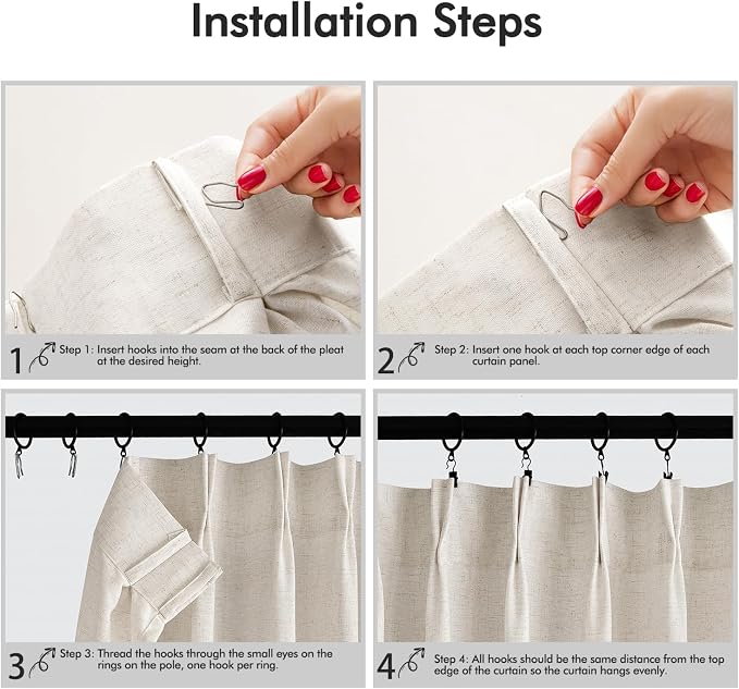 Memory Trained Pinch Pleated Curtains 63 Inches Long, Viral Linen Pinch Pleat - Image 9