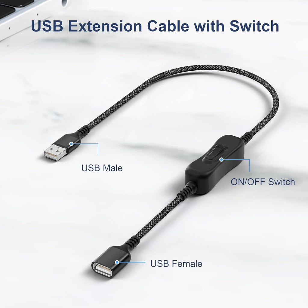 Itramax USB On Off Switch Cable for Carplay 1FT,Inline USB Power Switch USBA Male to Female Extension Cord with Switch Upgraded Toggle Cable for PC,TV,Car,LED Strip,Desk Lamp,Fan,Light
