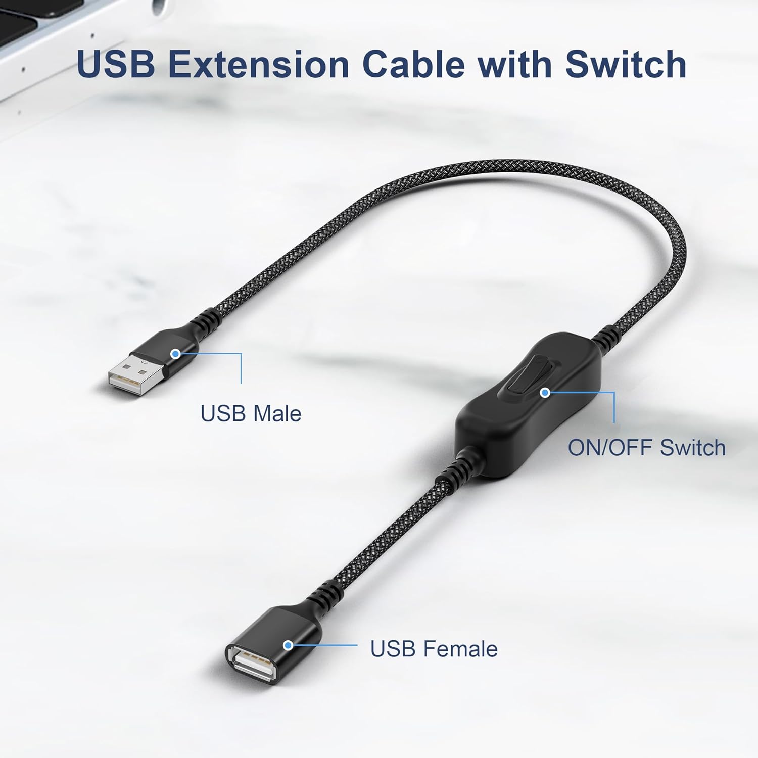 Itramax USB On Off Switch Cable for Carplay 1FT,Inline USB Power Switch USBA Male to Female Extension Cord with Switch Upgraded Toggle Cable for PC,TV,Car,LED Strip,Desk Lamp,Fan,Light