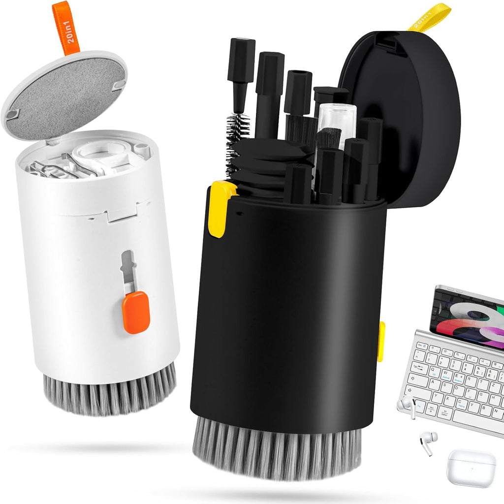 walrfid 2 Pack Laptop Phone Screen Cleaner Kit, Computer Keyboard Brush Cleaning Spray for iPhone AirPods MacBook iPad, 20-in-1 Electronic Device Tool for Camera Earbud TV Car Screens, Black White