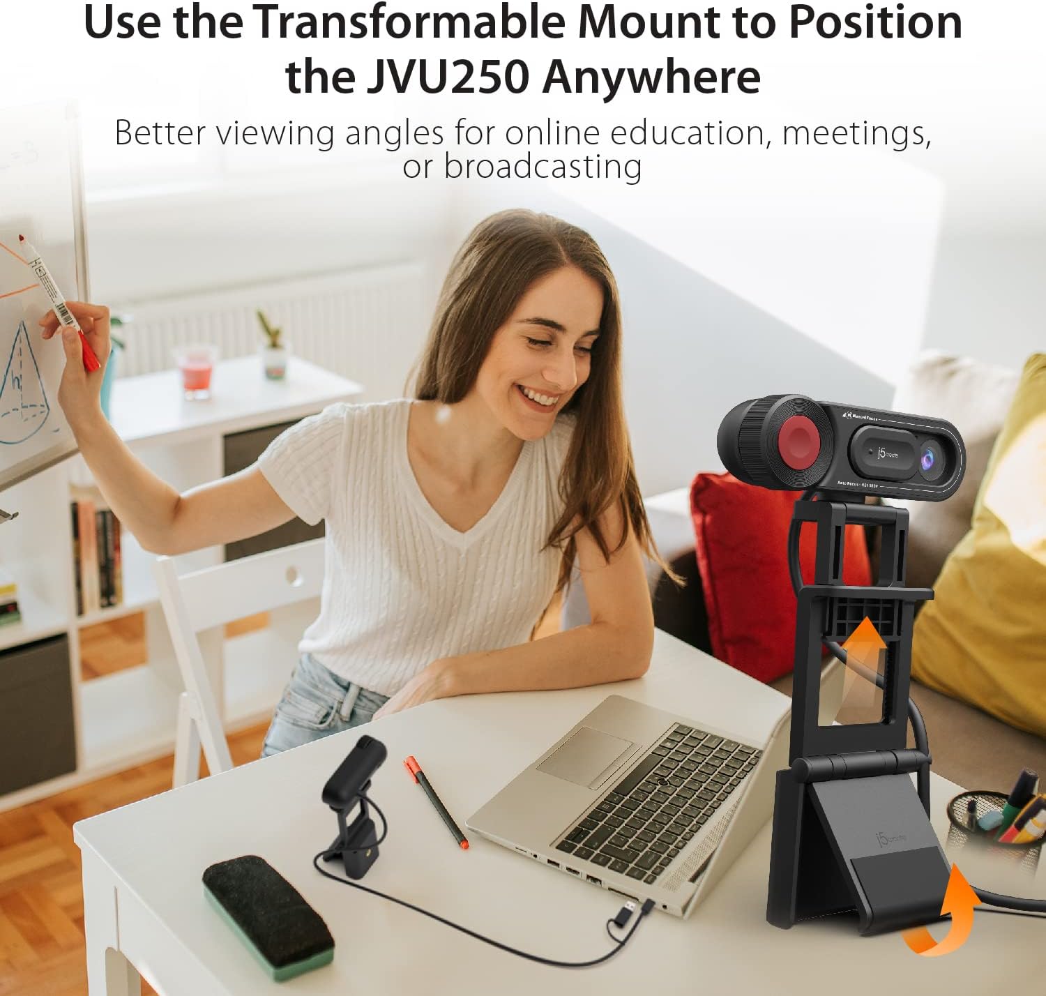 j5create 1080P Dual Mode Webcam and Document Camera with Auto & Manual Focus, Magnetic Privacy Cover for PC, Laptops | for Live Streaming, Video Calls, Online Meetings, Online Classes (JVU250)