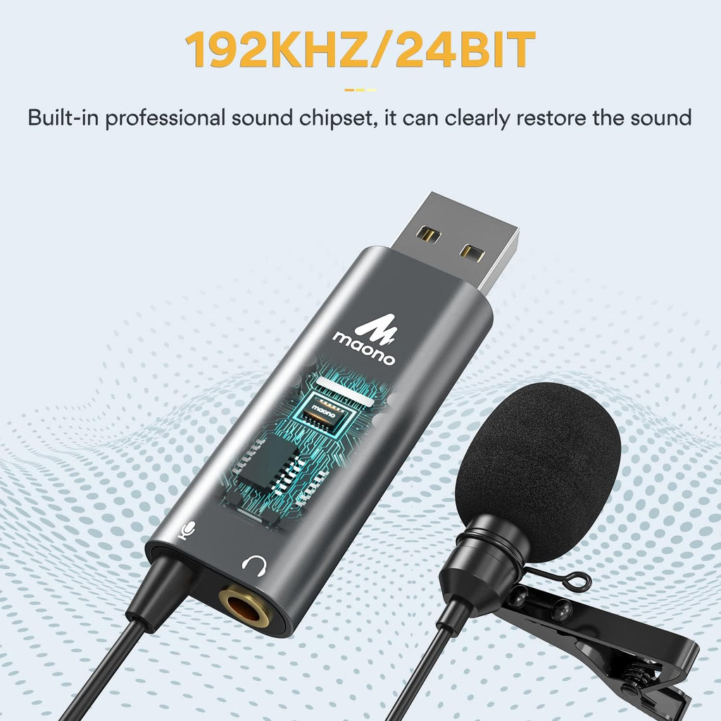 MAONO USB Lavalier Microphone with Headphones Jack, Omnidirectional Computer Lapel Clip Mic for Recording, Gaming, Streaming, Podcasting, YouTube, Skype, PC, Laptop, Mac, AU-UL20