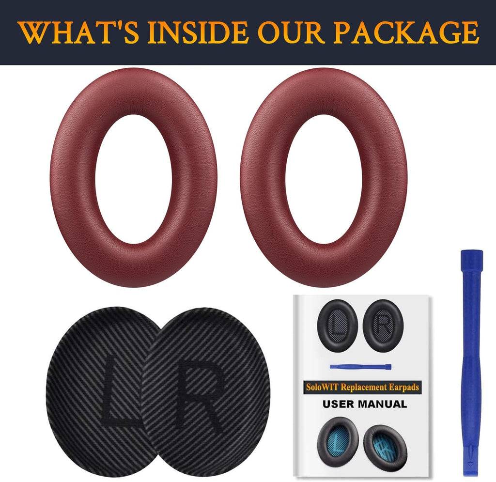 SoloWIT Replacement Earpads Cushions for Bose QuietComfort 35 (QC35) & Quiet Comfort 35 II (QC35 ii) Headphones, Ear Pads with Softer Leather, Noise Isolation Foam, Added Thickness (Burgundy)