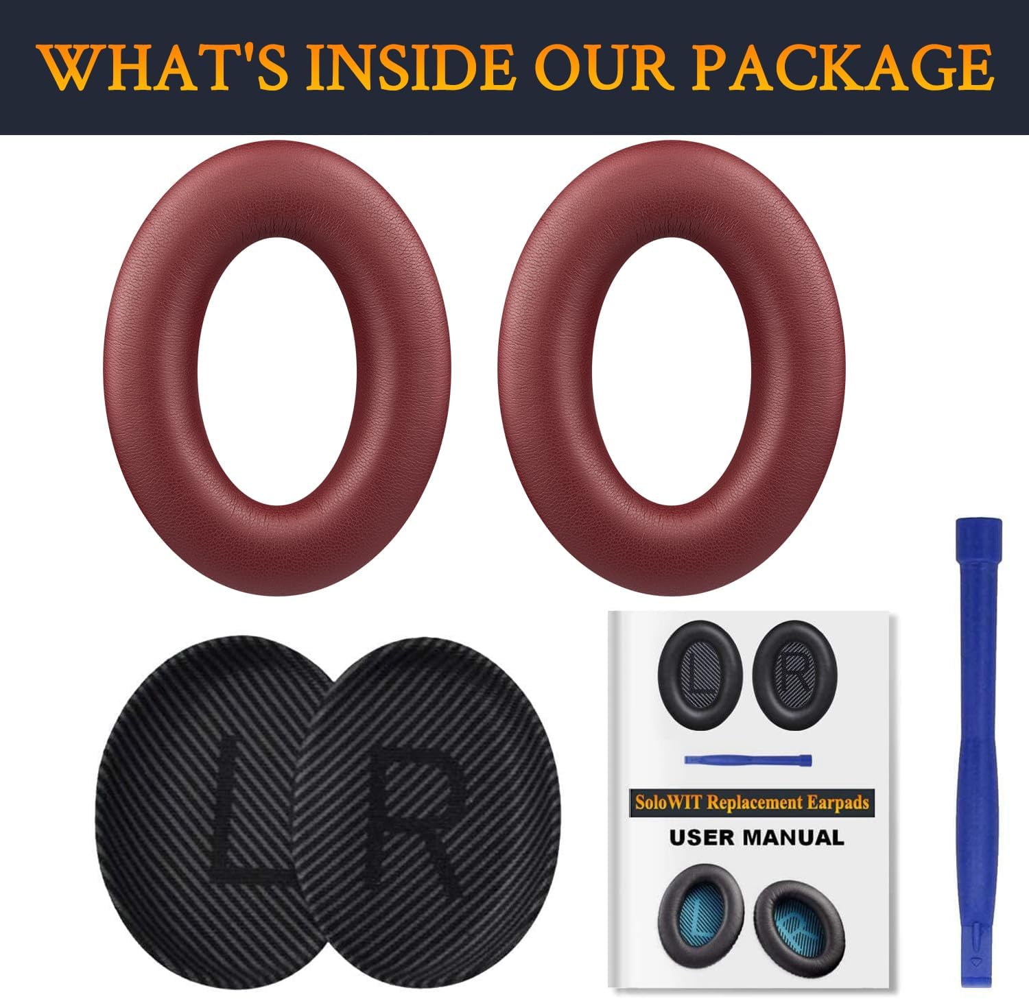 SoloWIT Replacement Earpads Cushions for Bose QuietComfort 35 (QC35) & Quiet Comfort 35 II (QC35 ii) Headphones, Ear Pads with Softer Leather, Noise Isolation Foam, Added Thickness (Burgundy)