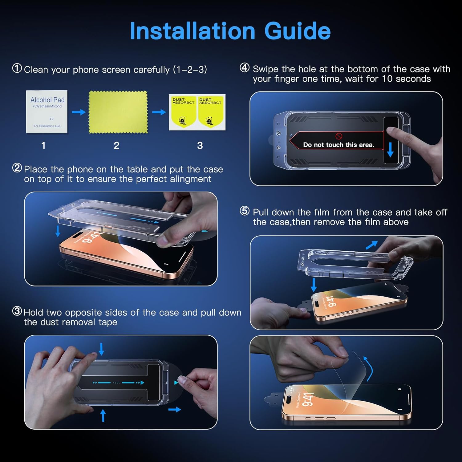 Uyiton Compatible with iPhone 16 Pro Screen Protector (Anti-Blue Light) - [Easy to Install] Shatterproof Full Coverage [Case Friendly] 9H Tempered Glass Screen Protector for iPhone 16 Pro, 2 Pack