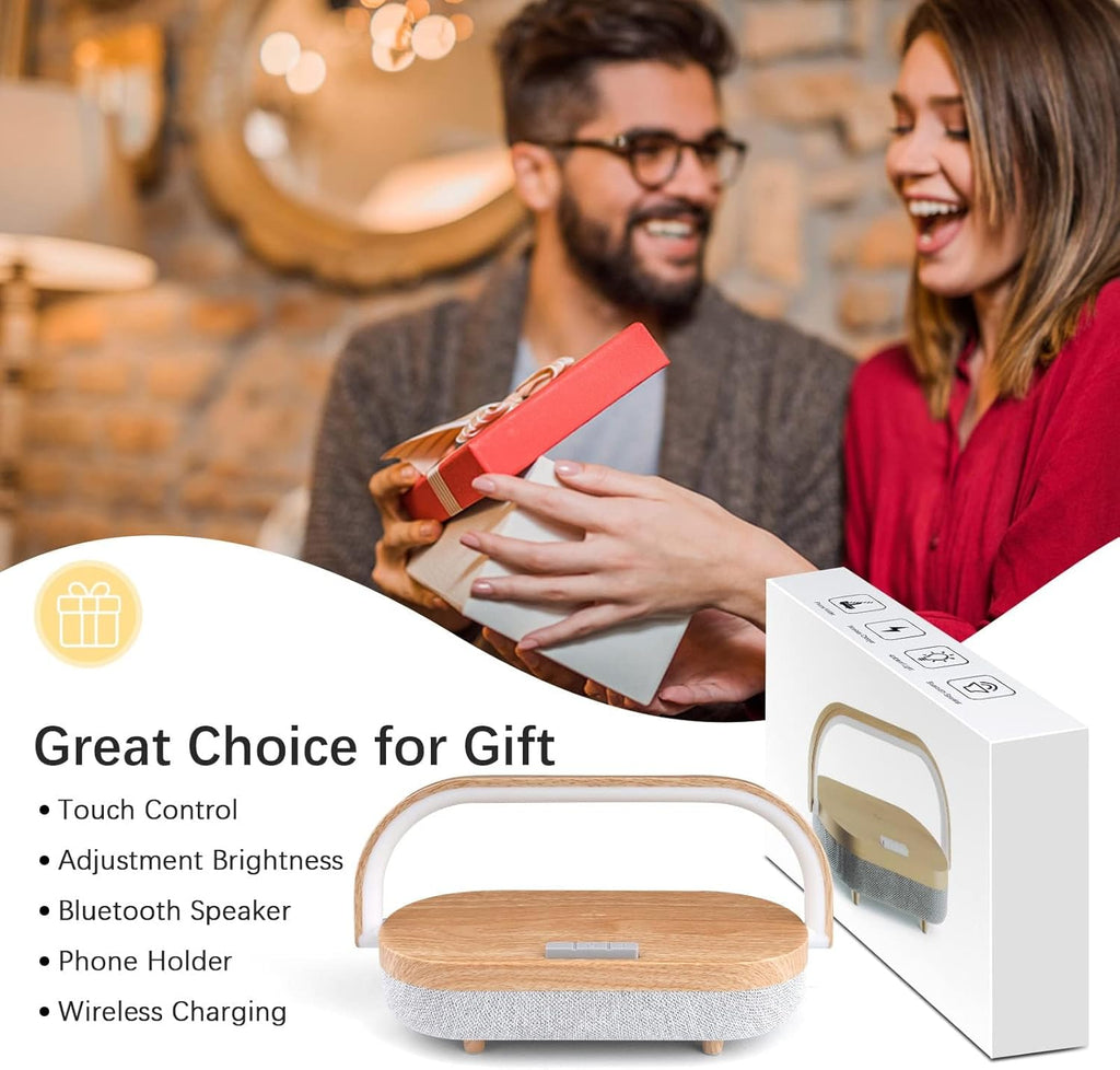LED Bedside Lamp, Touch Lamps for Bedroom Nightstand MA, 4 in 1 Bedside Table Lamp with Wireless Charger, Portable Bluetooth Speaker, Phone Holder, Dimmable Charging Birthday Gifts for Women (White)