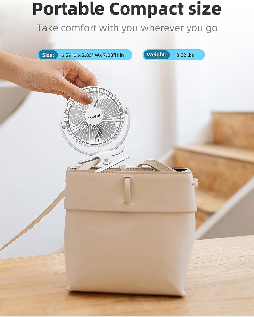 usb Personal Clip on Fan 2400mAh Battery Operated 6in, Type C, 3 Speed, 720 adjustment, Small Portable Fan for Table, Bedroom, Desk, dormitory, Camping, Stroller, Golf Cart