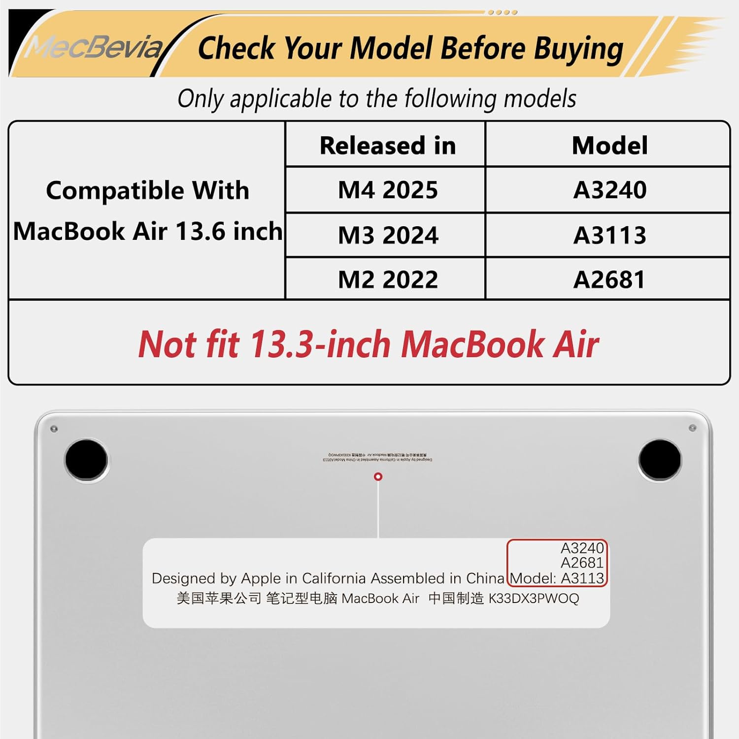 Compatible with MacBook Air 13.6 inch Case, M4 A3240/M3 A3113/M2 A2681 (Released 2025 to 2022), Hard Shell, Keyboard Cover, Screen Protector, Webcam Cover & Type-C Adapter, Butterfly