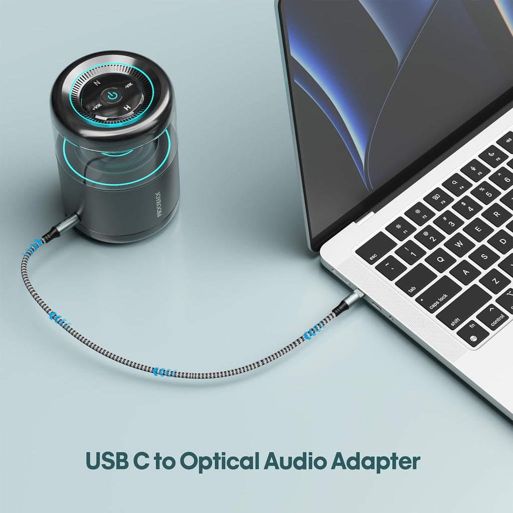 Adoreen Unidirectional USB C to Toslink Digital Optical Audio Cable 4 Ft, USB 2.0 Male to SPDIF Port Male Fiber Optic Adapter, Braided for TV/Soundbar, Sony PS5, Speaker-Not Toslink to USB