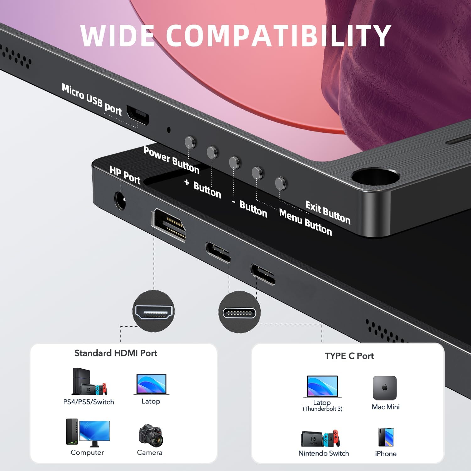 UPERFECT Portable Monitor, 15.6" IPS HDR 1920X1080 FHD Eye Care Travel Screen USB C Gaming Monitor, Dual Speaker External Monitor HDMI Type-C VESA for Laptop PC Phone w/Case