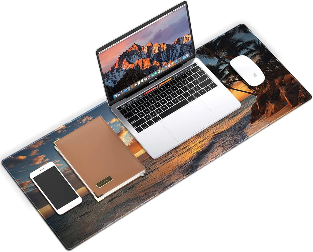 Galdas Gaming Mouse Pad XXL XL Large Mouse Pad Mat Long Extended Mousepad Desk Pad Non-Slip Rubber Mice Pads Stitched Edges Thin Pad (31.5x11.8x0.12 Inch)-Sunset Beach