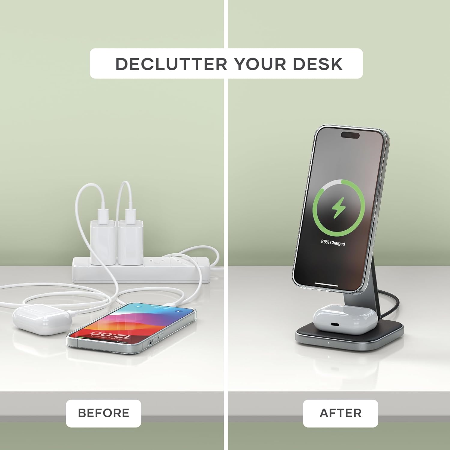 Satechi 2 in 1 Wireless Charger, Qi2 15W Dual Wireless Charger Stand, Magnetic, Foldable Travel Charger Station for iPhone 16/15/14/13/12, and AirPods Pro/3/2