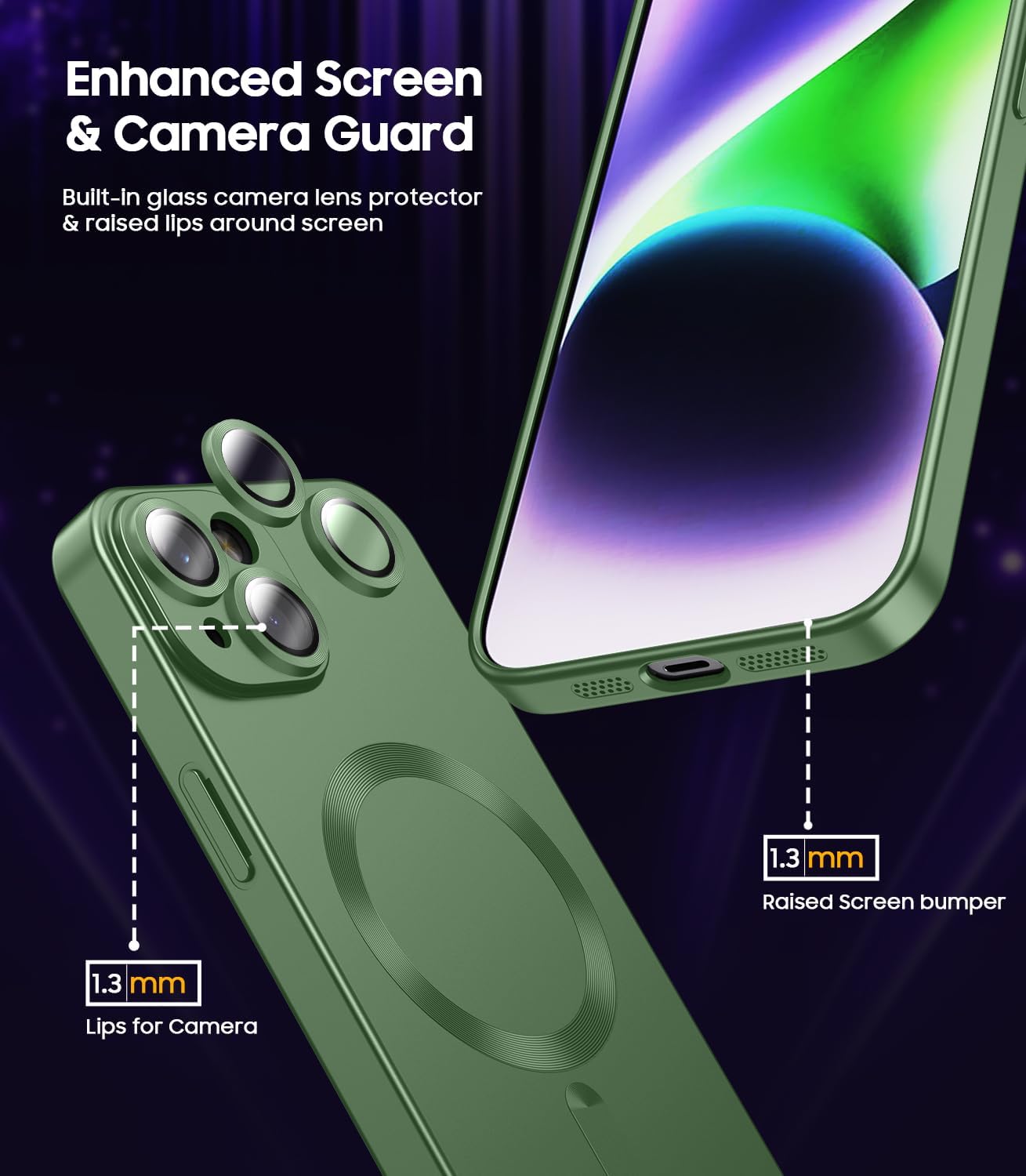 Magnetic for iPhone 14 Case [Compatible with MagSafe][Built-in Camera Lens Protector] Slim Soft Silicone Bumper Shockproof Metallic Luster Phone Case (Green)