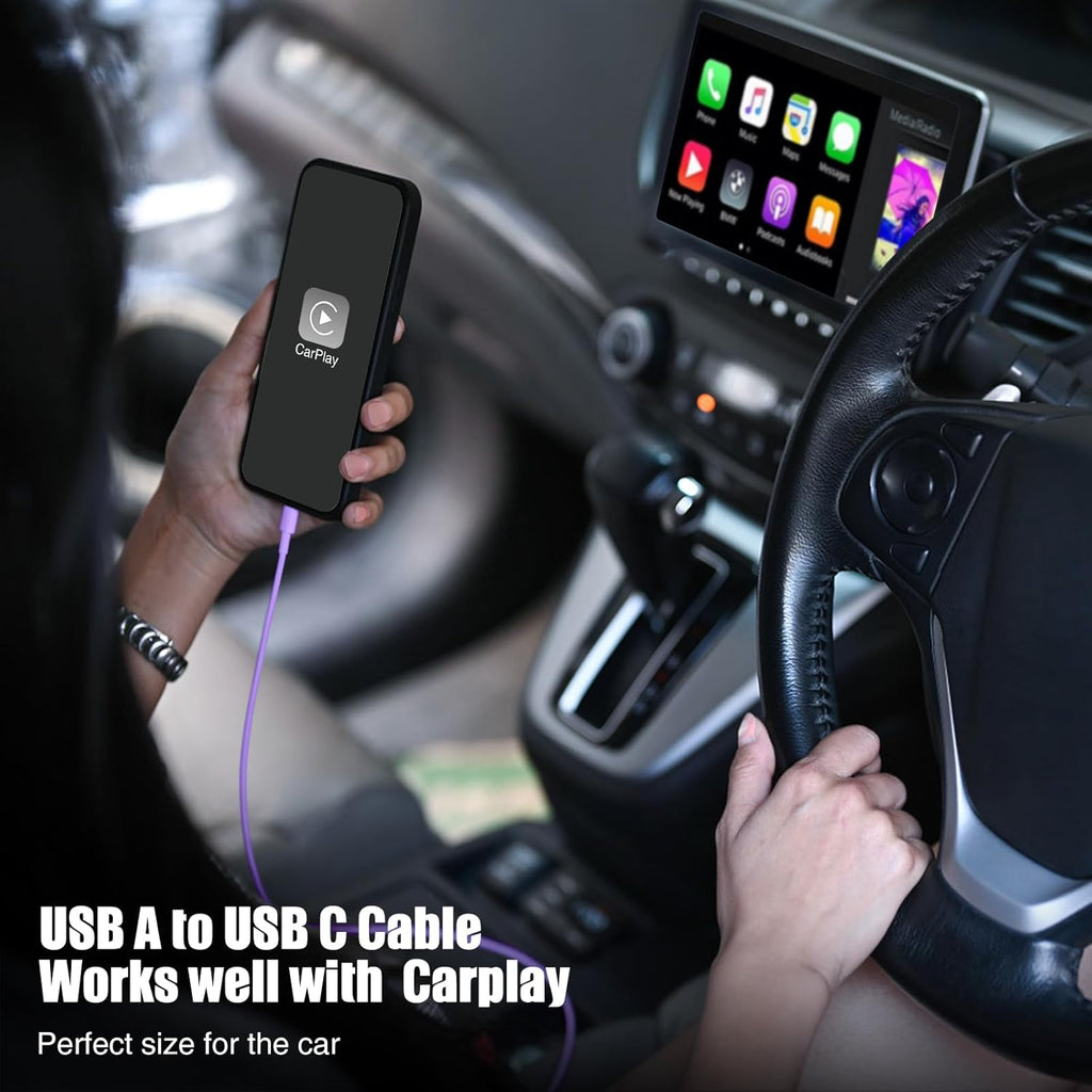 3-Pack Purple [3.3FT+3.3FT+6FT] USB A to USB C Cable，USB to USB C Car Carplay Cable for iPhone 16 15 Pro Plus Pro Max，for iPad Pro/Air/Mini，for Samsung S24/S23/S22/S21，for MacBook Pro/Air and More