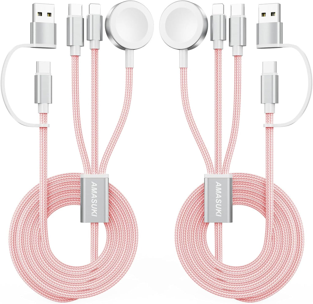 2Pack Pink-Travel Essentials 3 in 2 USB C Cable for Watch Charger Phone Charger USB C Multi Fast Charging Cable Compatible with Watch Ultra/SE/10/9/8/7/6/5/4/3/2/1 & Phone 16/15/14/Galaxy S23-4FT
