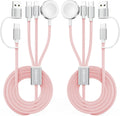2Pack Pink-Travel Essentials 3 in 2 USB C Cable for Watch Charger Phone Charger USB C Multi Fast Charging Cable Compatible with Watch Ultra/SE/10/9/8/7/6/5/4/3/2/1 & Phone 16/15/14/Galaxy S23-4FT