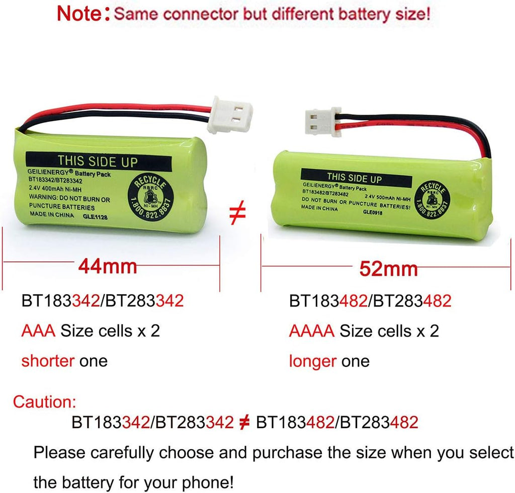 GEILIENERGY BT162342 BT262342 Battery Compatible with BT183342 BT283342 BT166342 BT266342 Vtech CS6114 CS6419 CS6719 with AT&T EL52300 CL80112 CS6719-2 Cordless Handsets (Pack of 4)