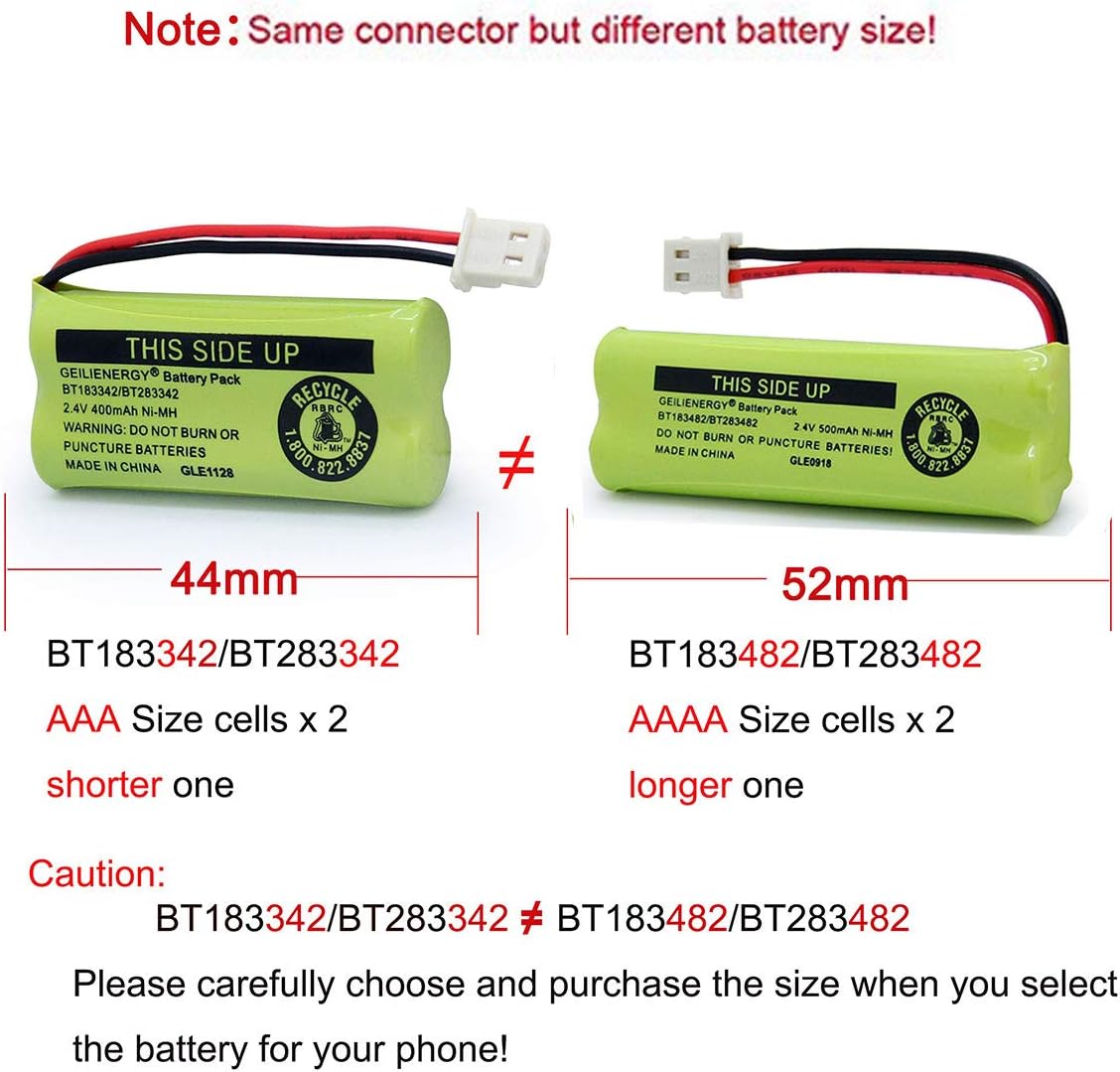 GEILIENERGY BT162342 BT262342 Battery Compatible with BT183342 BT283342 BT166342 BT266342 Vtech CS6114 CS6419 CS6719 with AT&T EL52300 CL80112 CS6719-2 Cordless Handsets (Pack of 4)