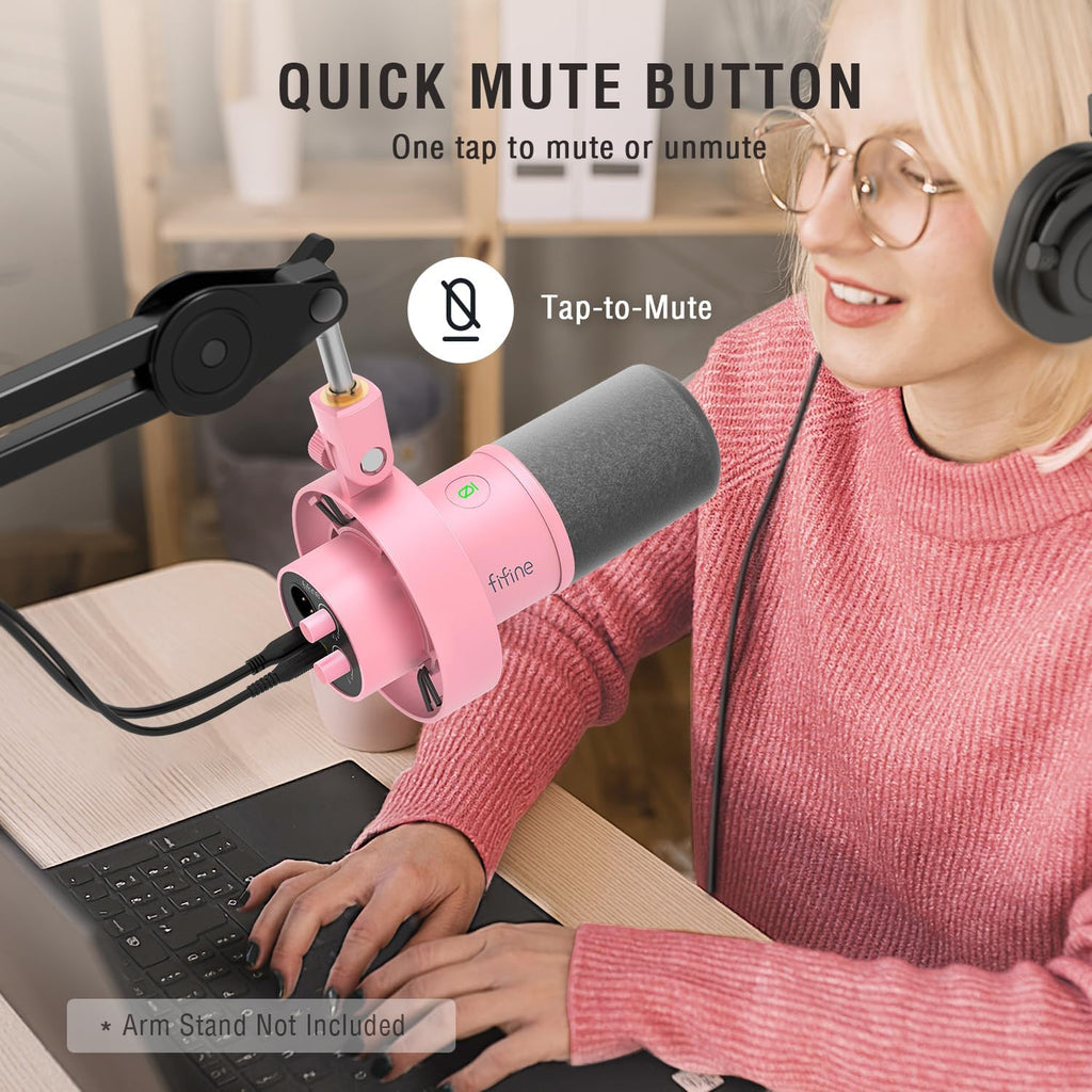 FIFINE XLR/USB Dynamic Microphone, Studio XLR Vocal Podcast Microphone for Recording, USB Streaming Mic with Mute Button, Gain Knob, Headphones Monitoring for Voice-Over, Video-Amplitank K688 Pink