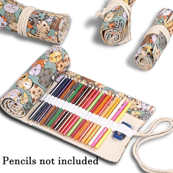 DIYOMR 24/36/72 Slots Pencil Wrap Pencil Rolls, Artist Colored Pencils Roll Up - Image 2